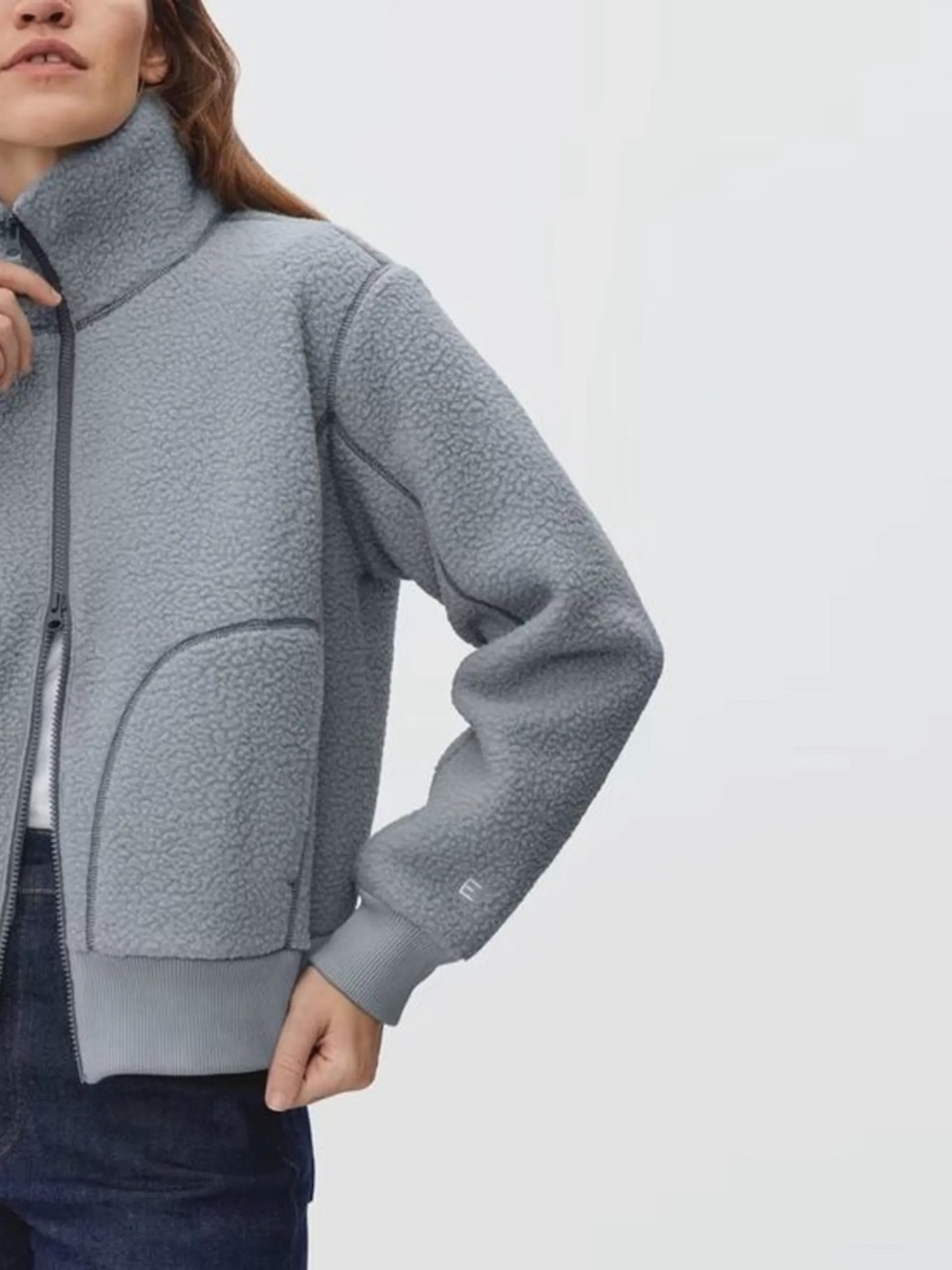 Everlane ReNew Teddy Bomber Jacket Gray Smoke Sherpa Fleece